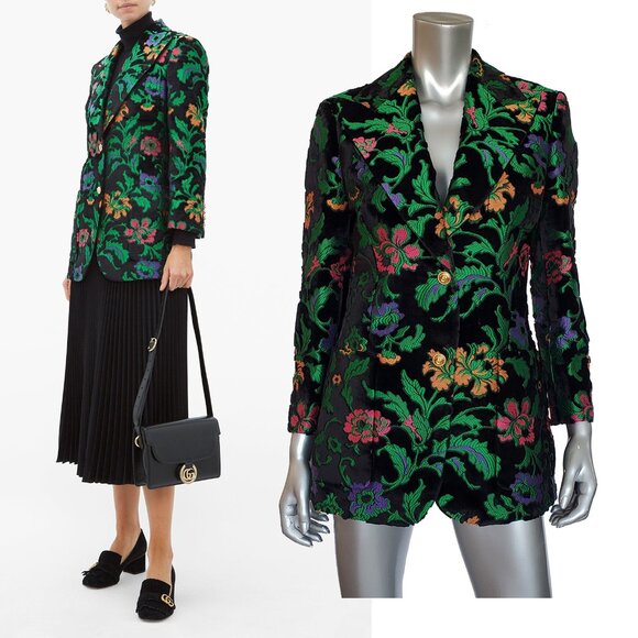 GUCCI JACKET SINGLE BREASTED VELVET JAQUARD FLORAL BLAZER sz IT 40 US 4 - Picture 1 of 14
